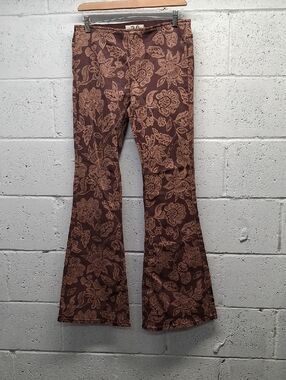 NWOT Womens Free People, We The Free Brown Floral Wide Leg Jeans